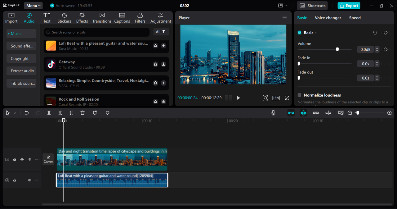 Editing interface of the CapCut desktop video editor - a professional tool to compress MP3 files