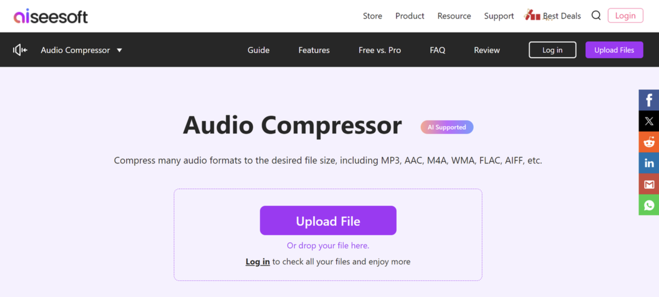 Interface of Aisesoft - a perfect audio compressor online free tool