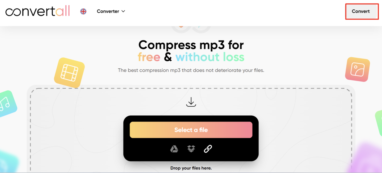 Interface of Convertall - the best free online audio compressor