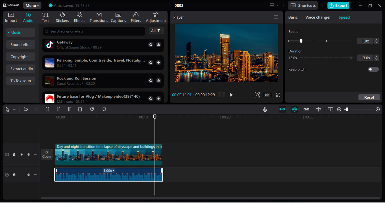 Editing interface of the CapCut desktop video editor - a perfect tool to compress audio