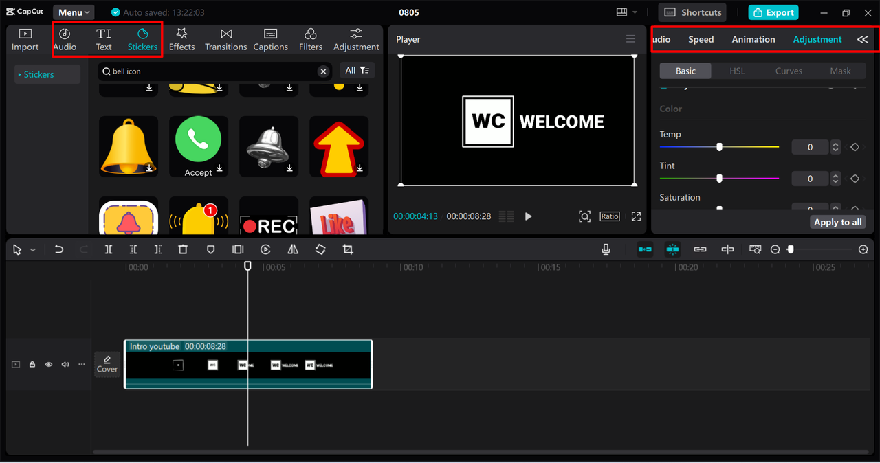 Customizing the intro video template in the CapCut desktop video editor