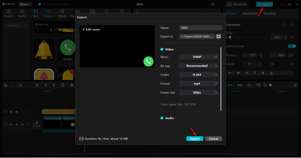 Exporting video from the CapCut desktop video editor