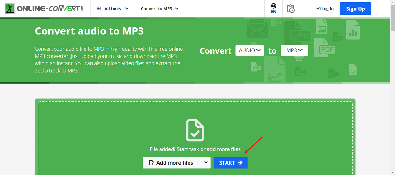 Online AudioConvert tool interface showing how to make a CDA file into an MP3