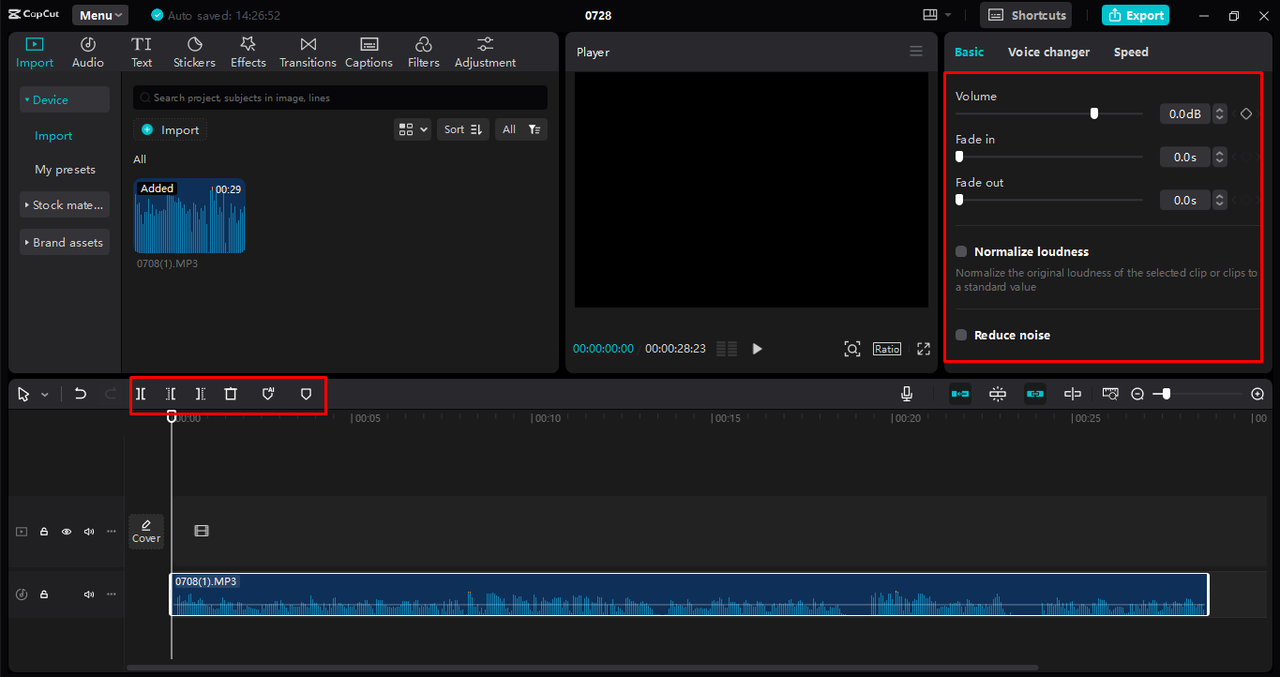 Refining the audio using various tools in the CapCut desktop video editor