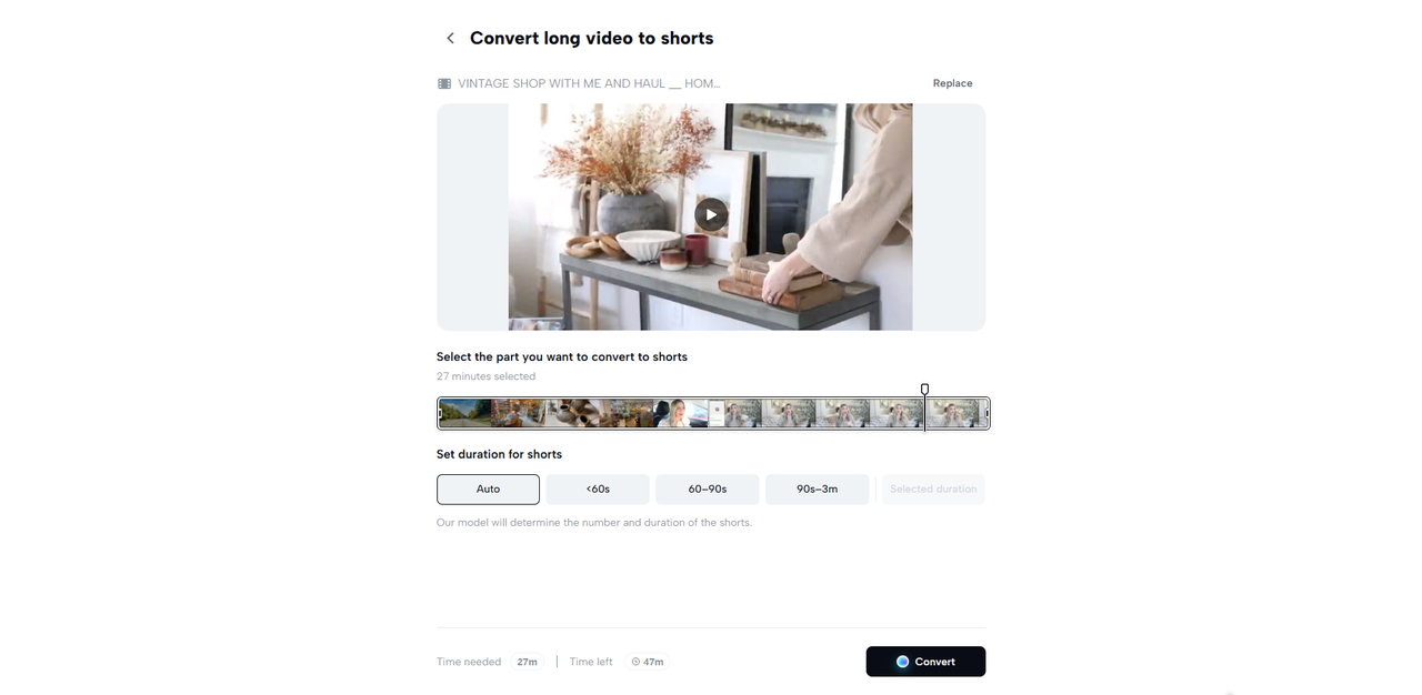 Convert long video to shorts