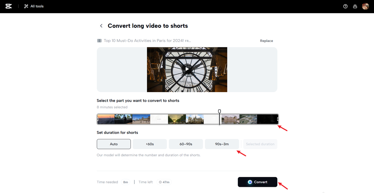 Customize your video part and duration