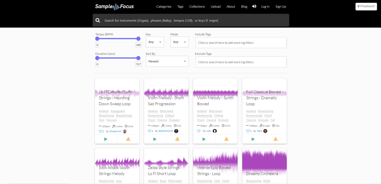 Interface of Sample Focus - get the perfect movie sound clips for your projects