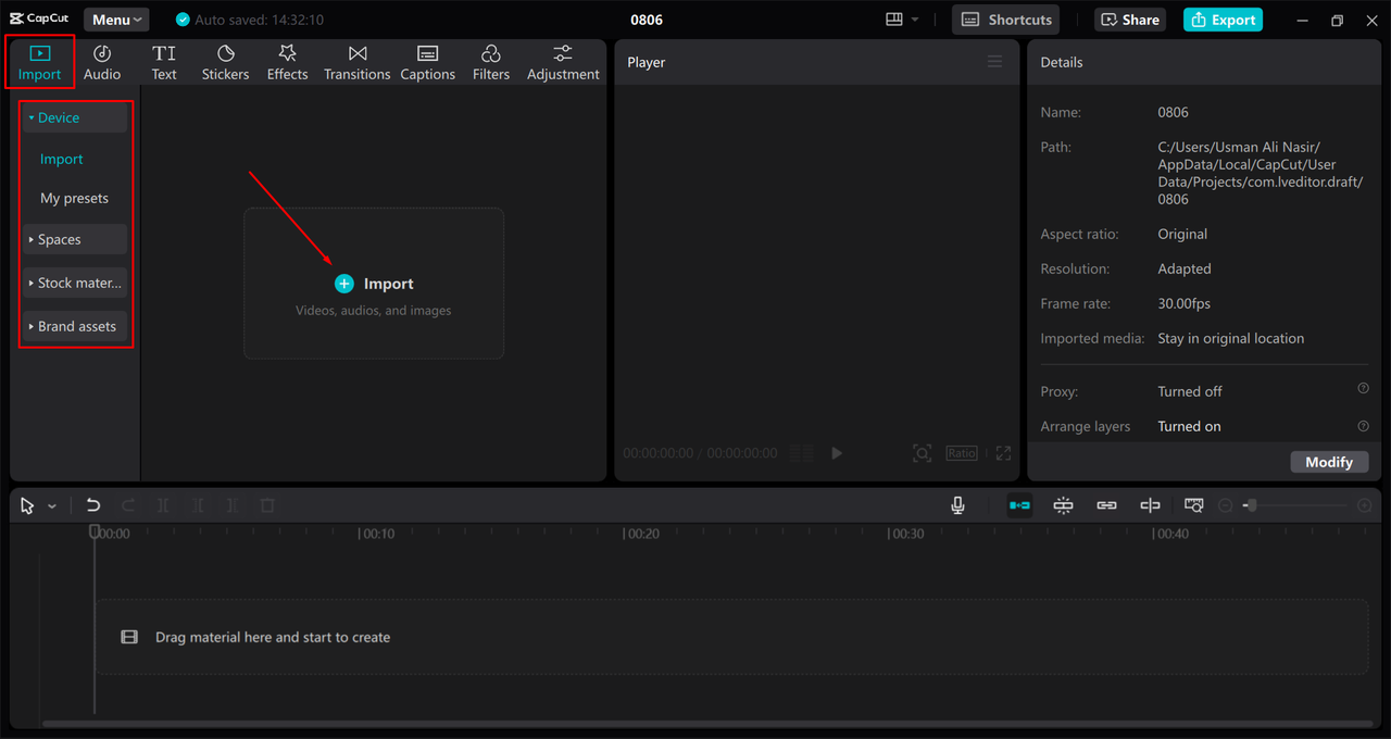 Importing media into the CapCut desktop video editor