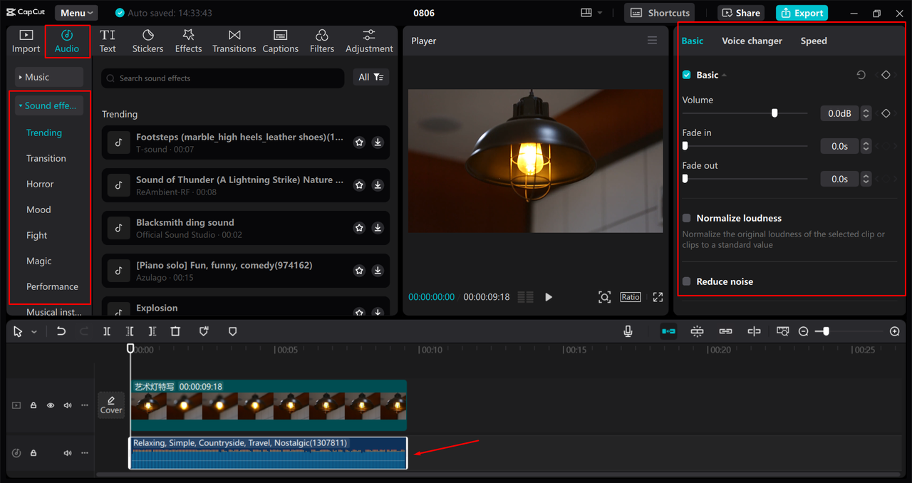 Adding and customizing movie trailer sound FX with CapCut desktop video editor