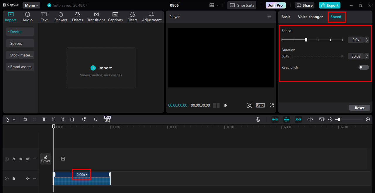 Speeding up and customizing a song in the CapCut desktop video editor