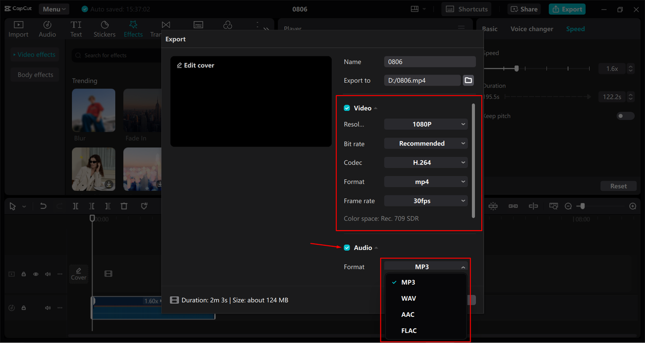 Exporting media from the CapCut desktop video editor