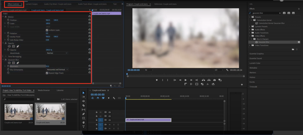 Adjusting the intensity of the blur effect in Premiere Pro 