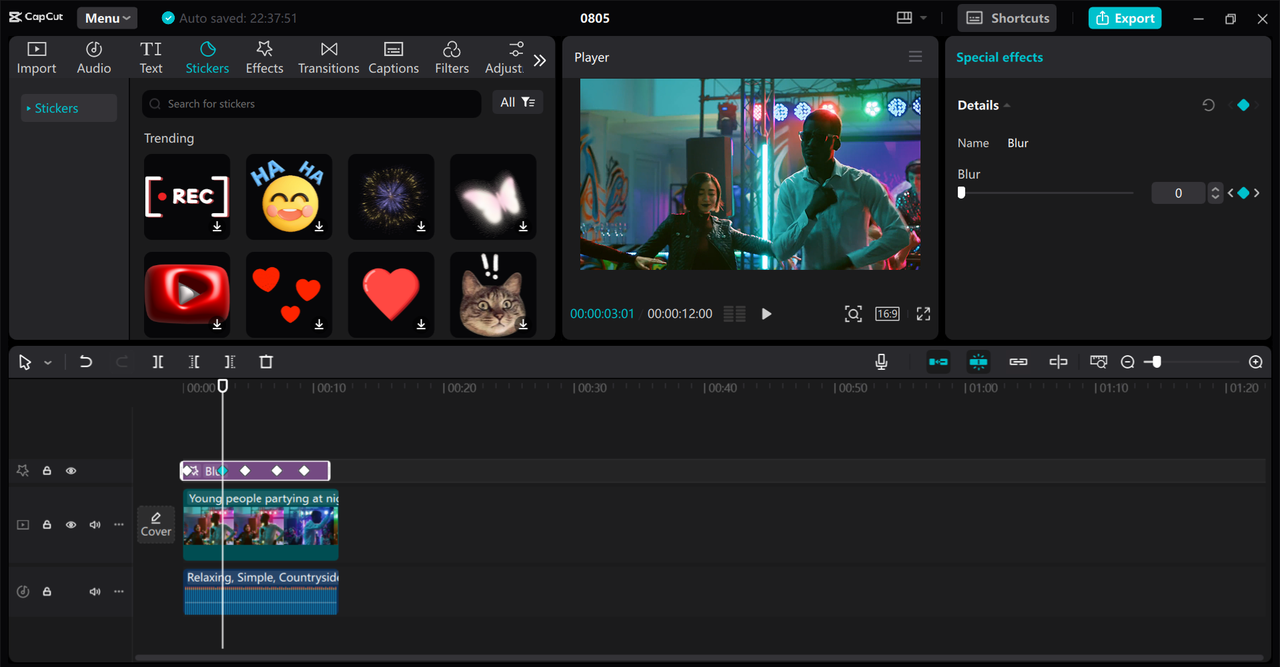 Editing interface of the CapCut desktop video editor