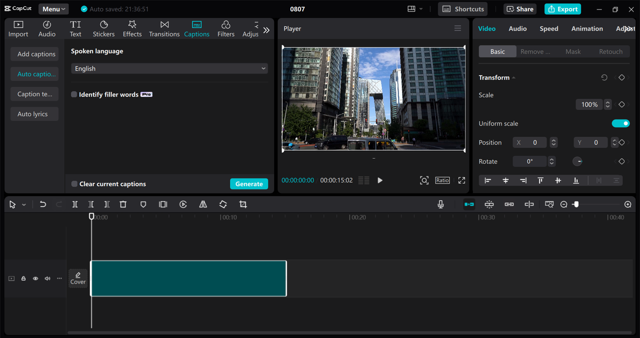 Interface of CapCut desktop video editor - blur video background efficiently in minutes