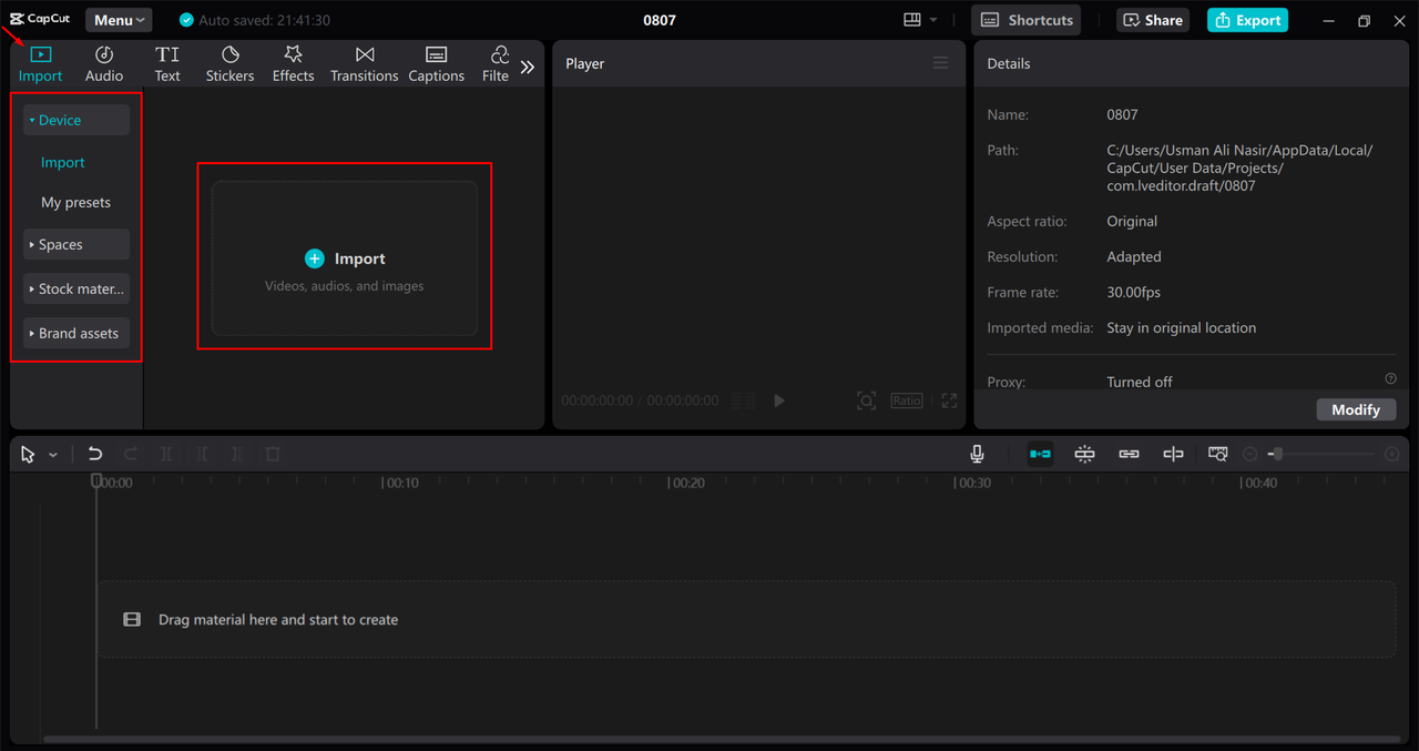 Importing a video into the CapCut desktop video editor