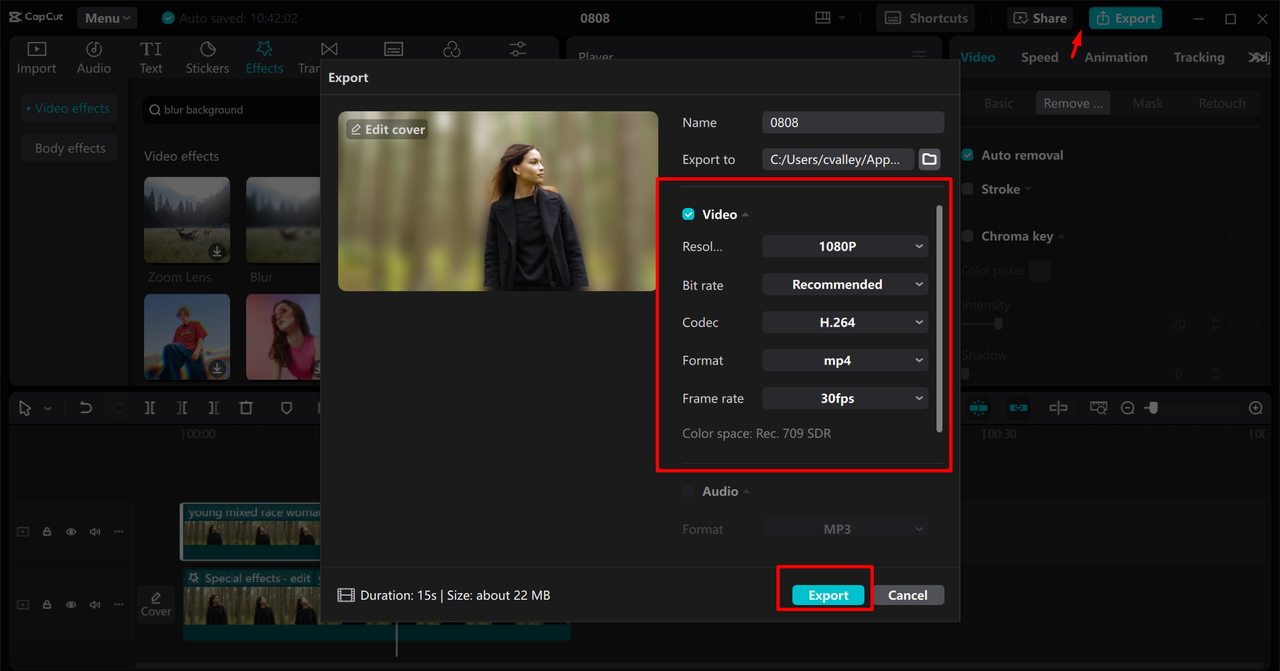 Exporting media from the CapCut desktop video editor