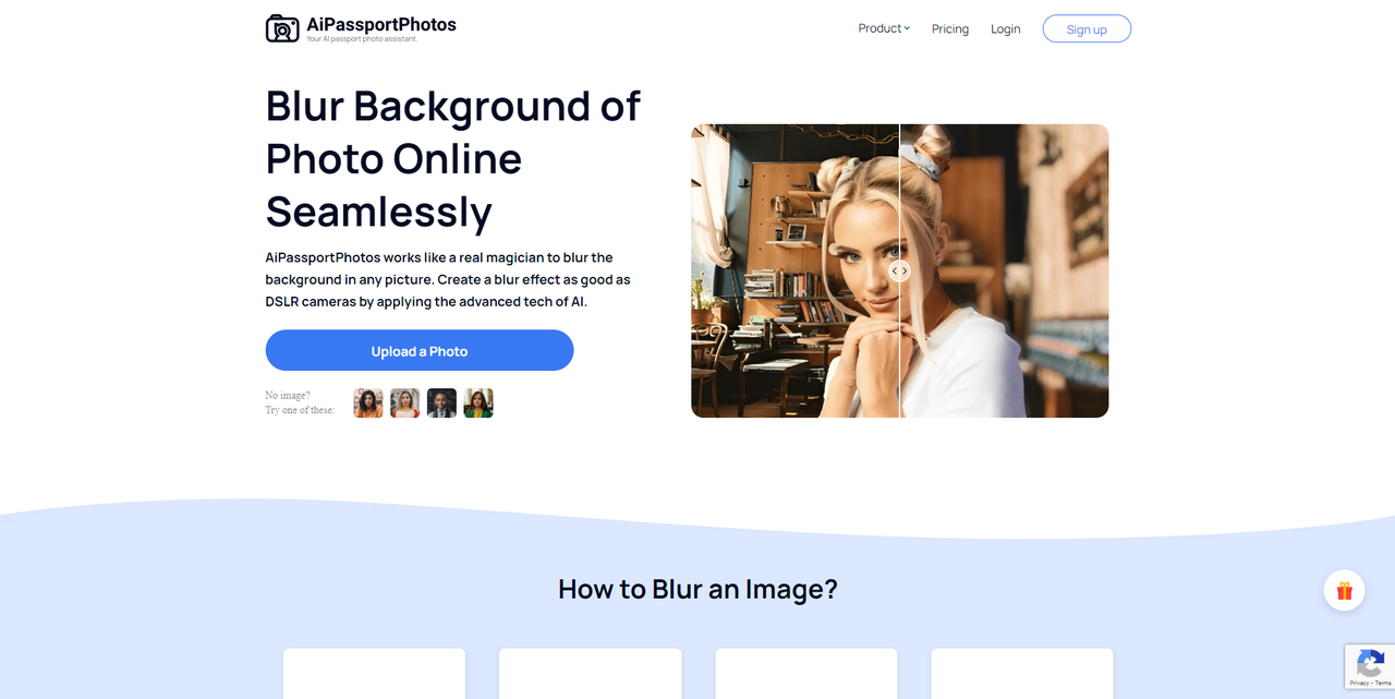 Interface of AiPassportPhotos - easily create a professional-looking blurred background