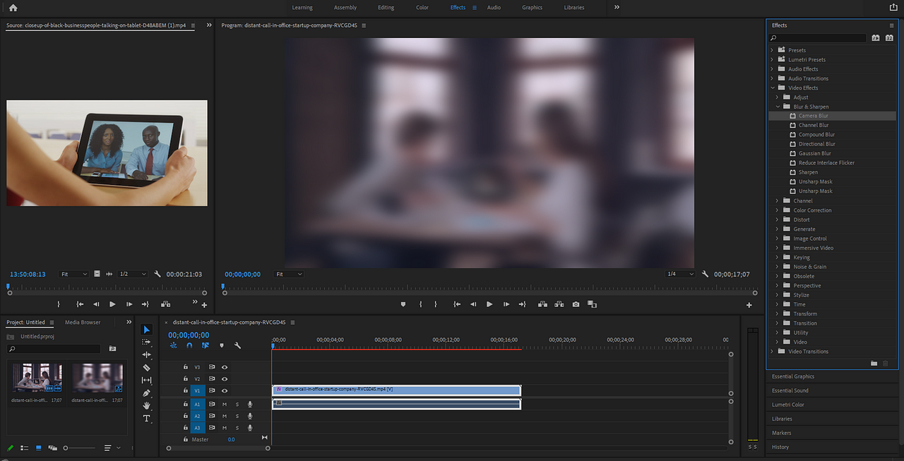 Interface of Adobe Premiere Pro 