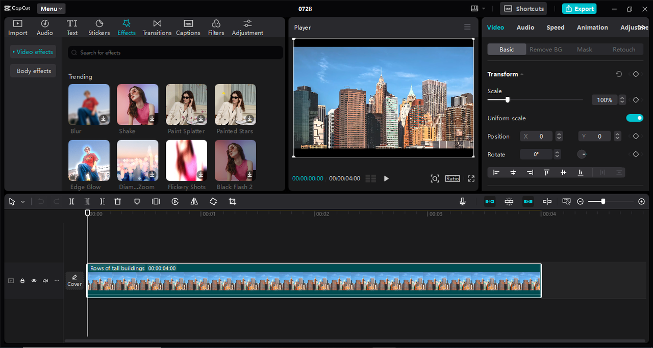 Interface of the CspCut desktop video editor - the excellent tool to add blur to an image 