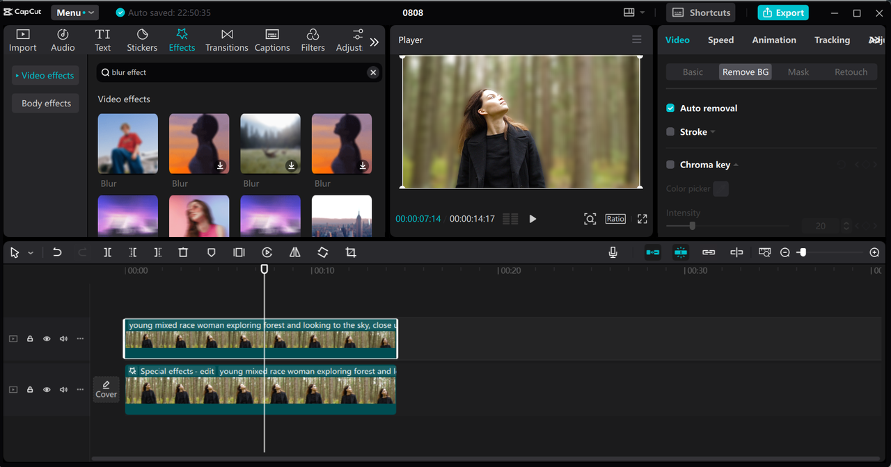 Editing interface of the CapCut desktop video editor