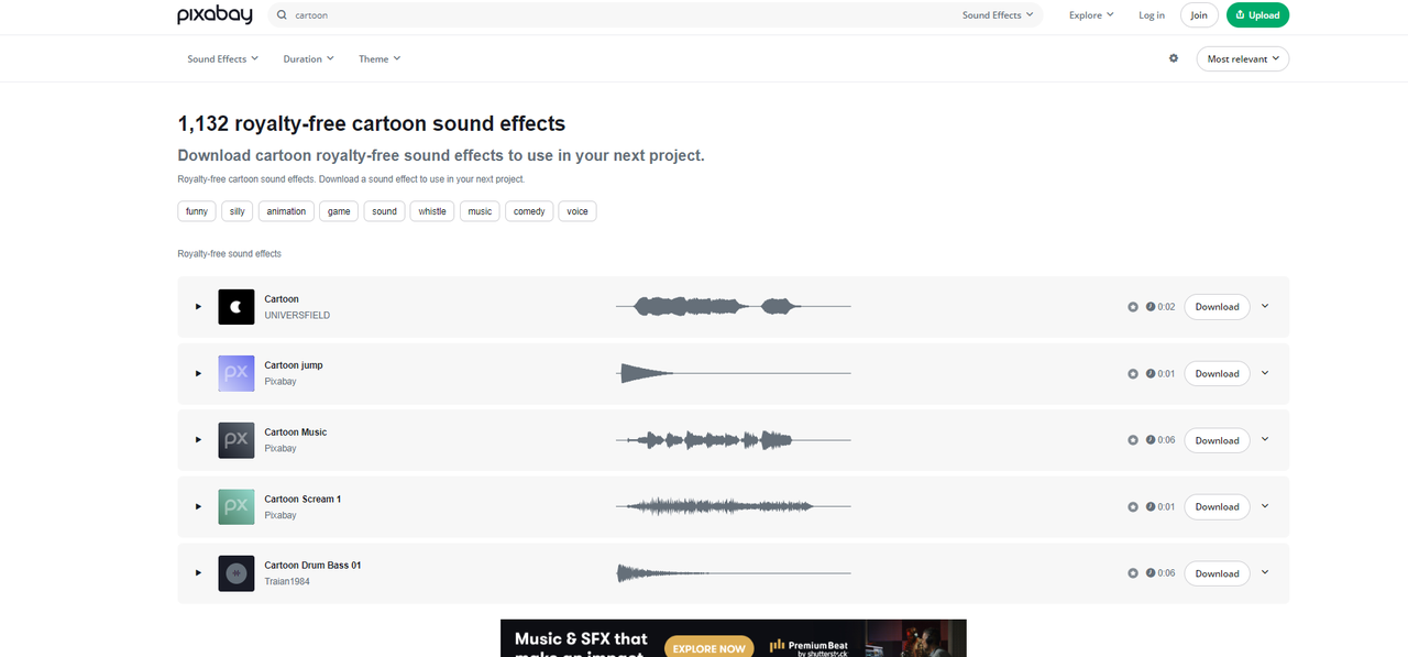 Pixabay offers a wide range of royalty-free cartoon sound effects