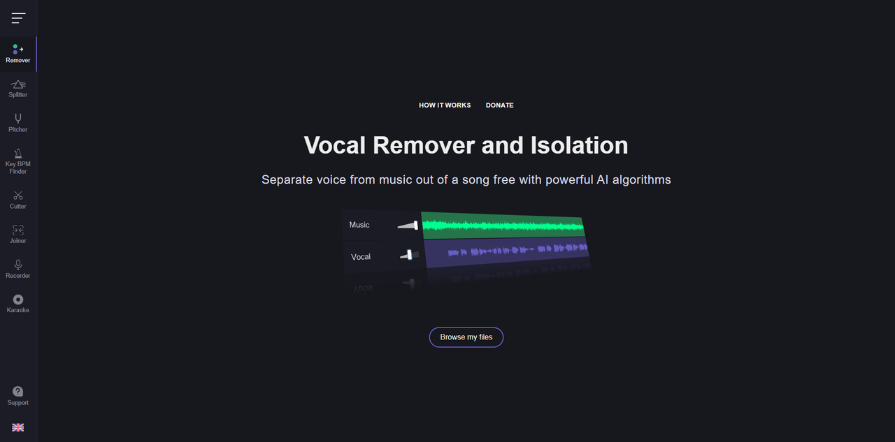 Interface of Vocal Remover - the best acapella extractor online