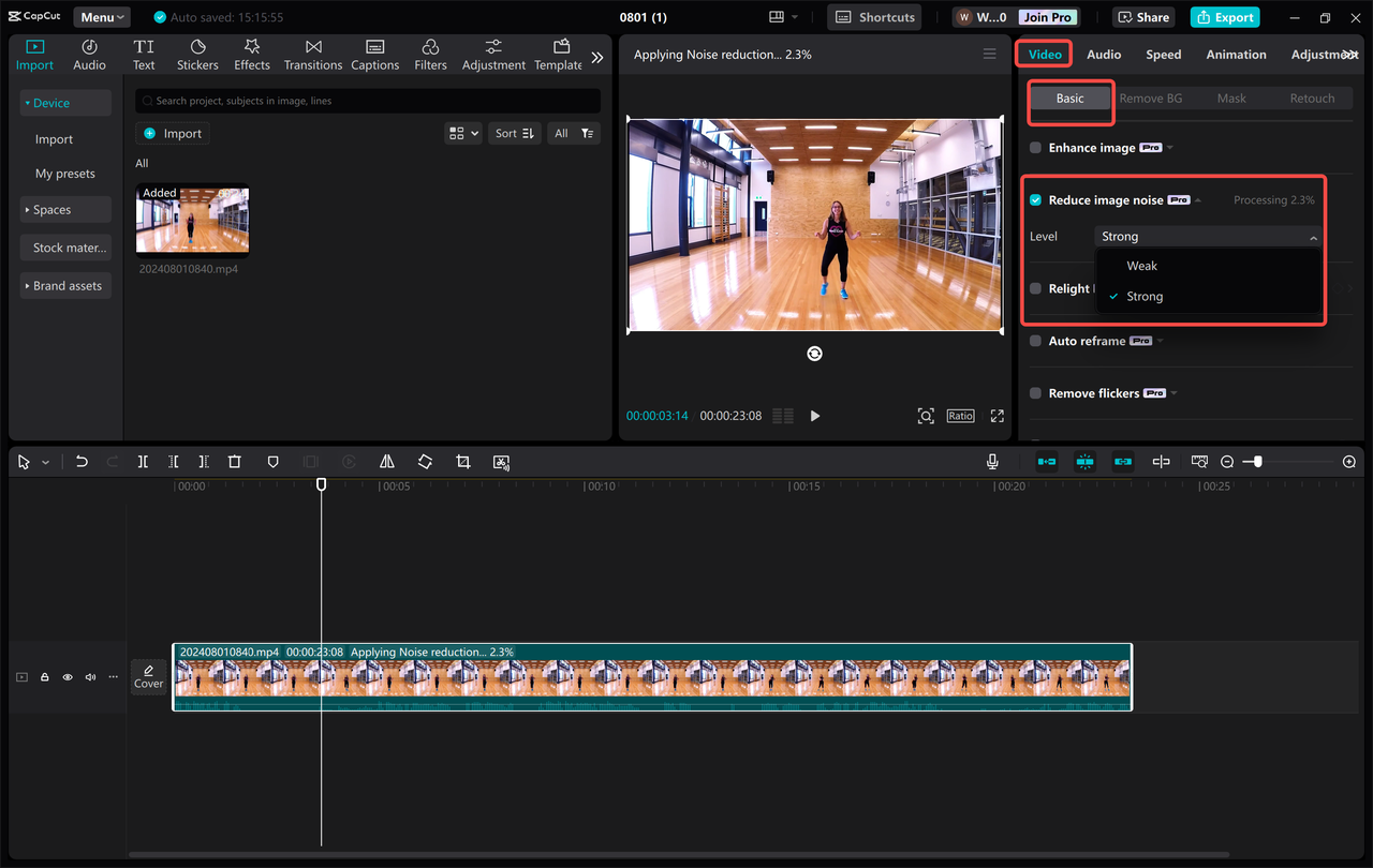 Remove video grains in the CapCut desktop video editor