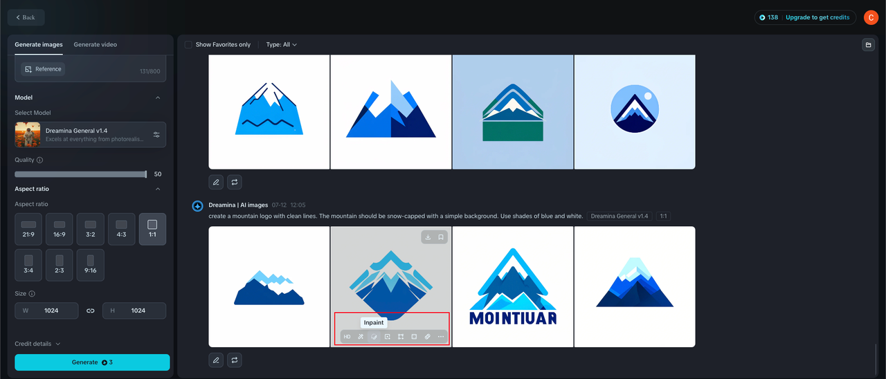 Customize mountain logo in Dreamina