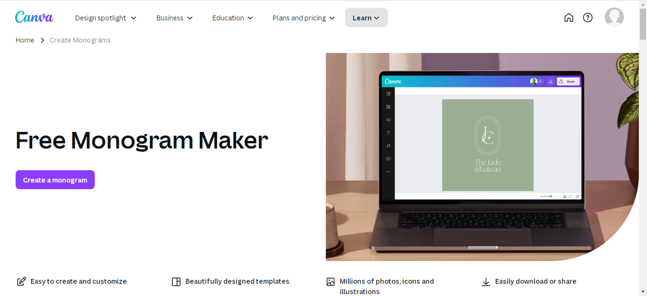 Image showing Canva's free monogram maker