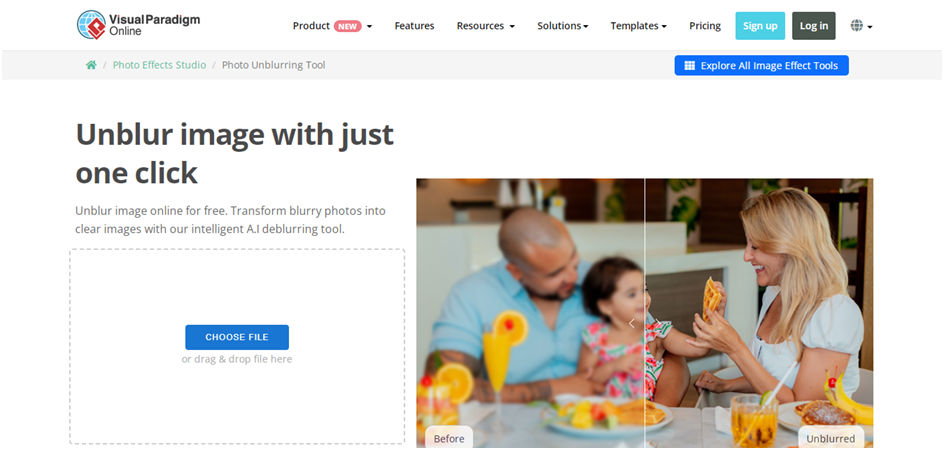 Interface of  Visual Paradigm - a reliable method to clear blur photo
