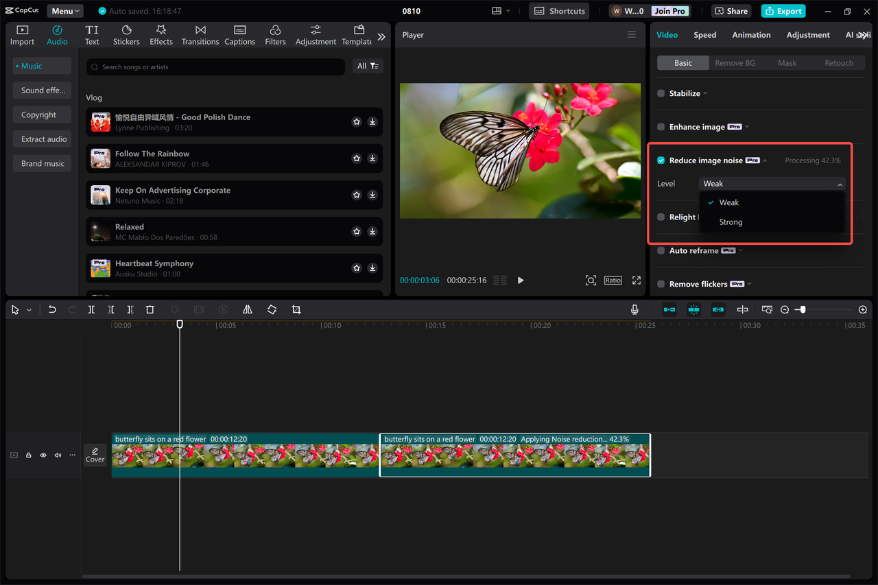 Editing interface of the CapCut desktop video editor - a powerful tool to clear blur videos