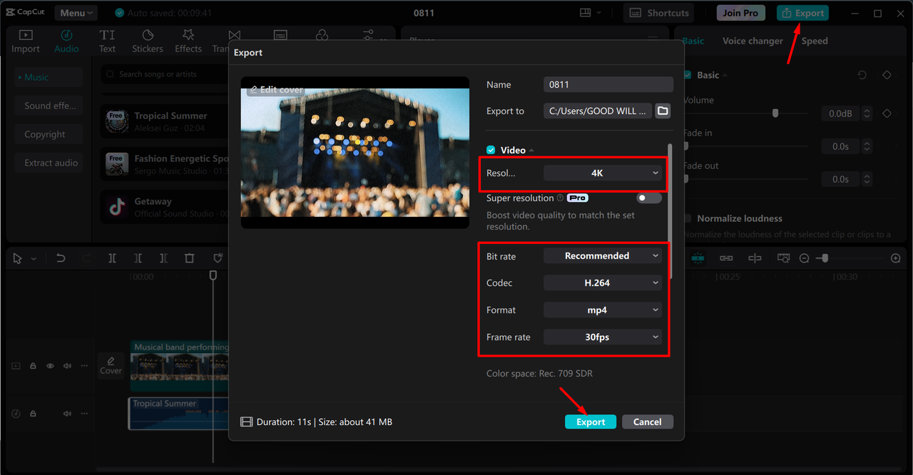 Exporting video from the CapCut desktop video editor