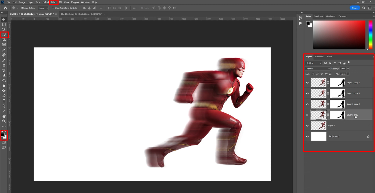 Interface showing how to create high-speed motion trail effects in Photoshop