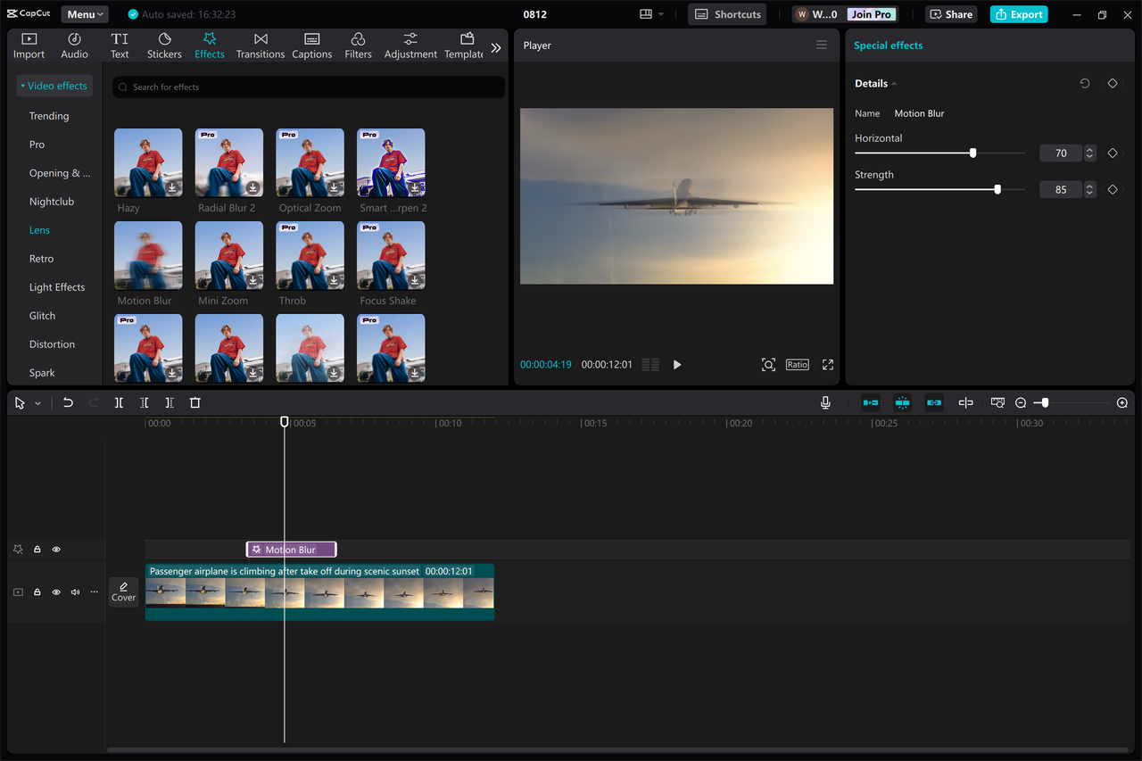 Interface of the CapCut desktop video editor - the best tool to add motion blur to photo