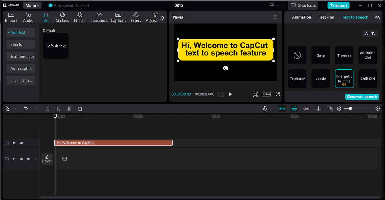 Editing interface of the CapCut desktop video editor - an excellent alternative for voice cloning