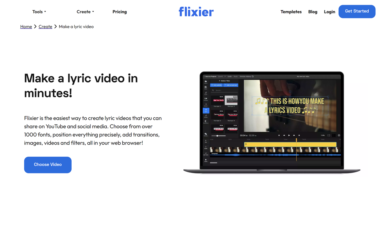 Showing how to make a video with music and lyrics in Flixier 