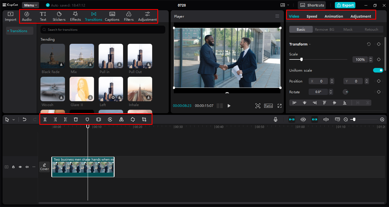 Customizing the business video using various tools in the CapCut desktop video editor 