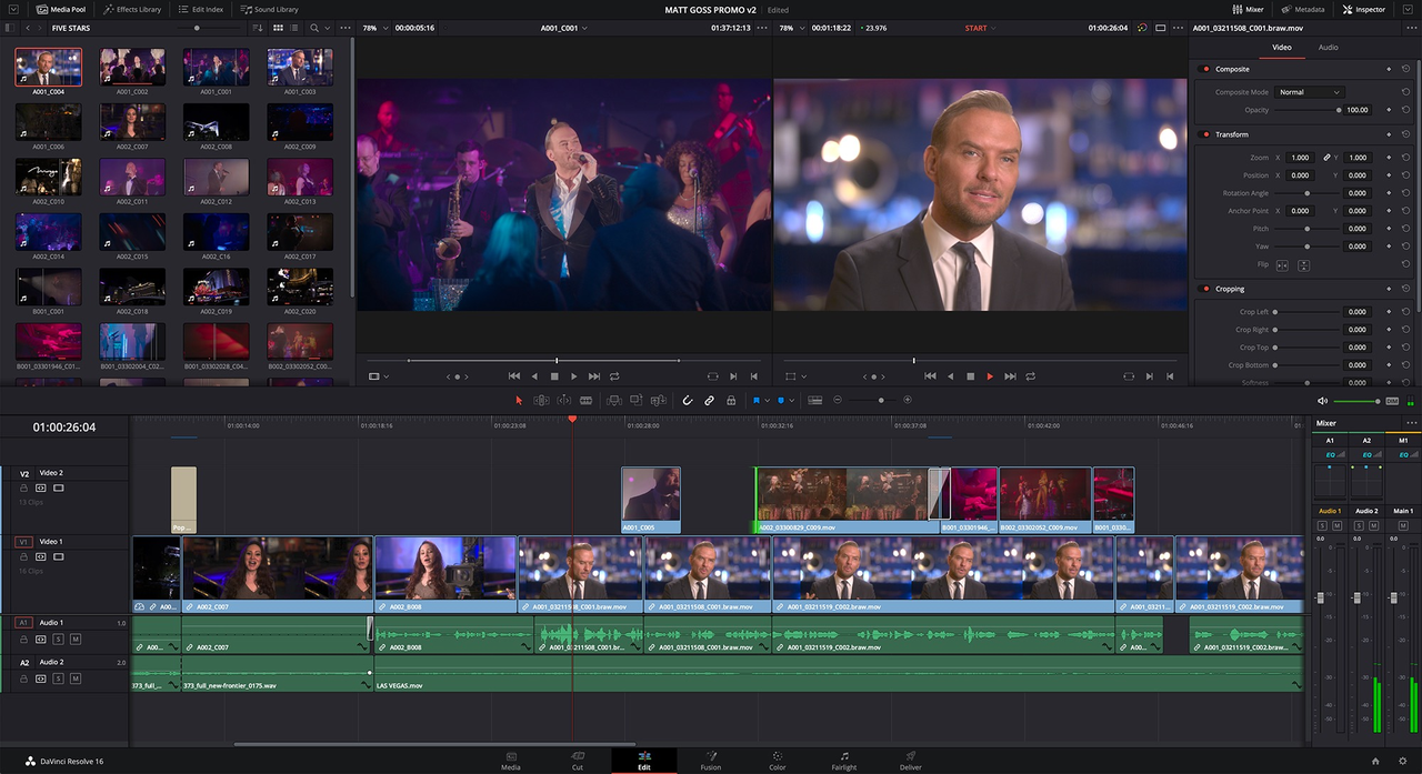 Interface of DaVinci Resolve - the popular video editing software for business