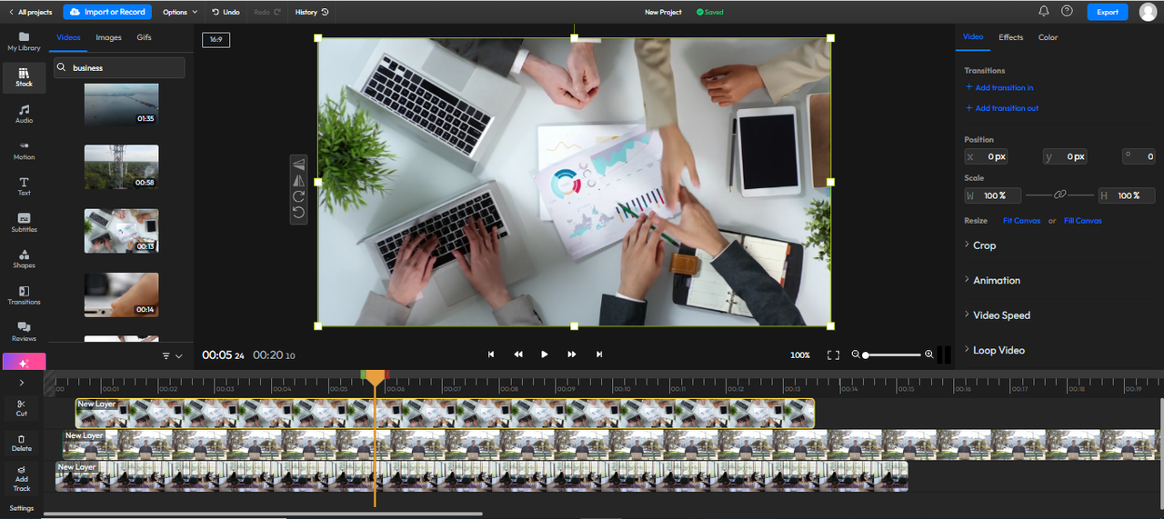 Interface of Flixier - one of the best online business video maker