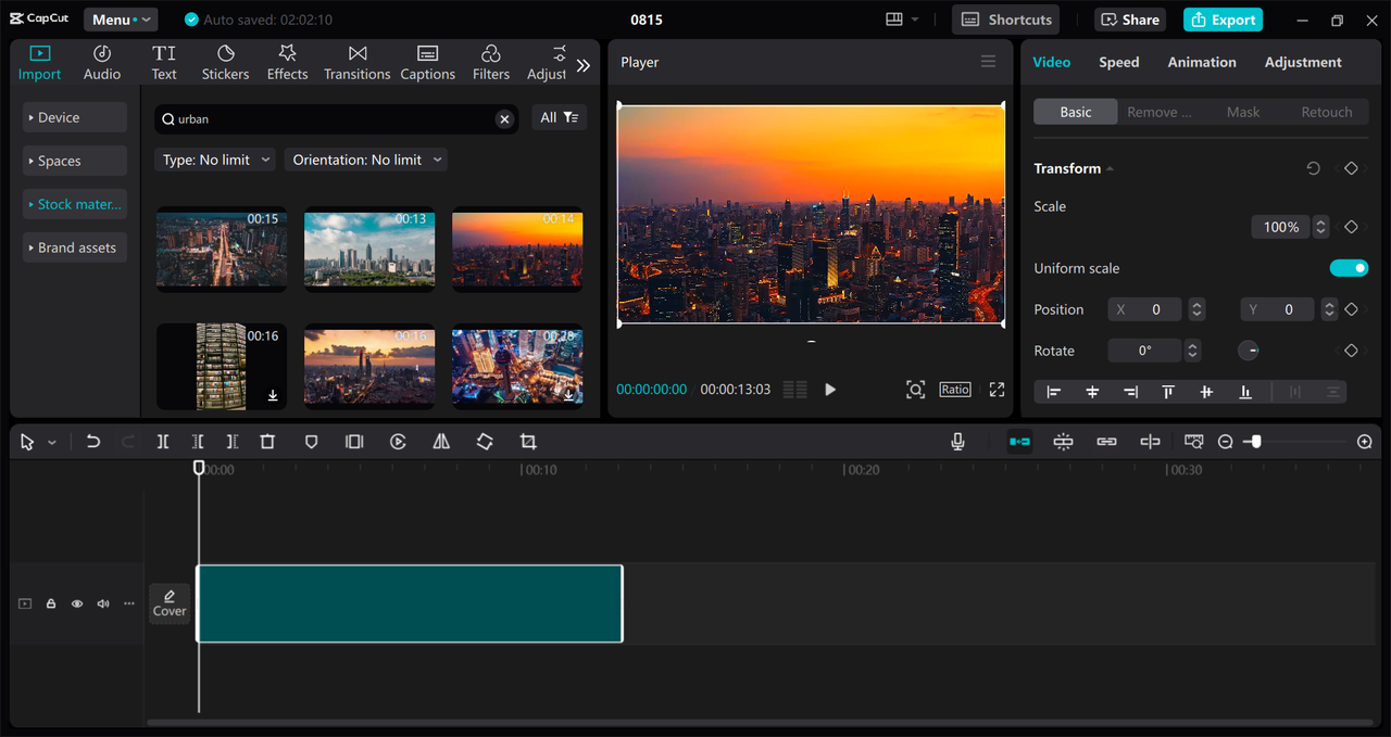 Interface of the CapCut desktop video editor - an easy way to make YouTube ad videos