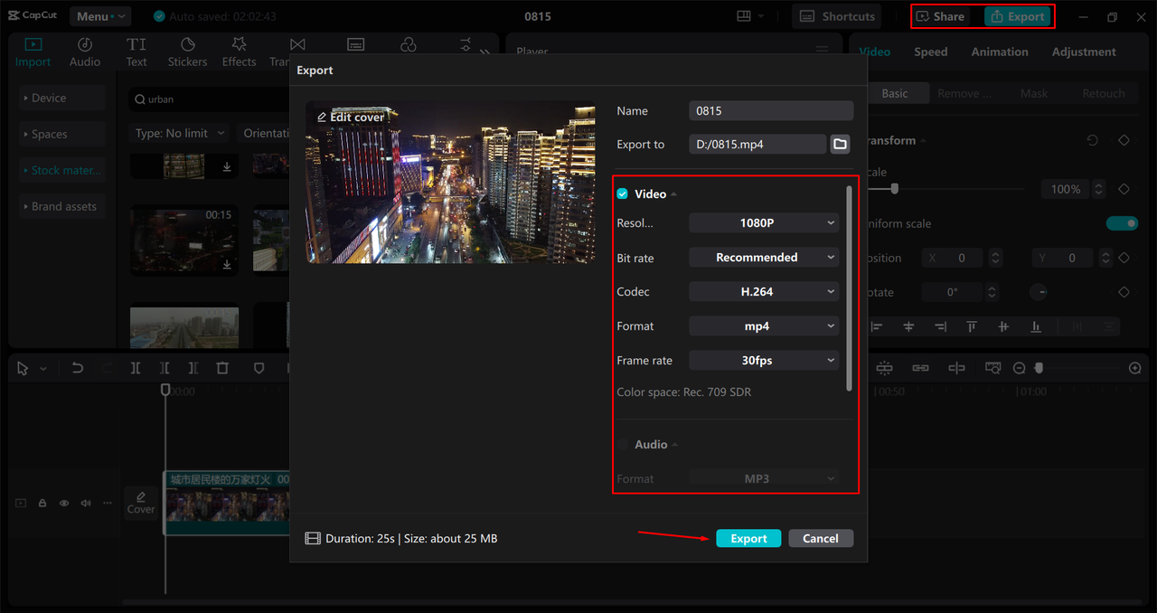 Exporting a video from the CapCut desktop video editor