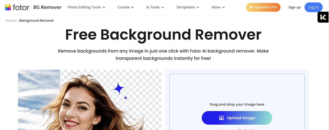 Fotor background removal homepage