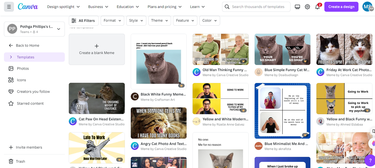 Canva provides many meme templates for videos