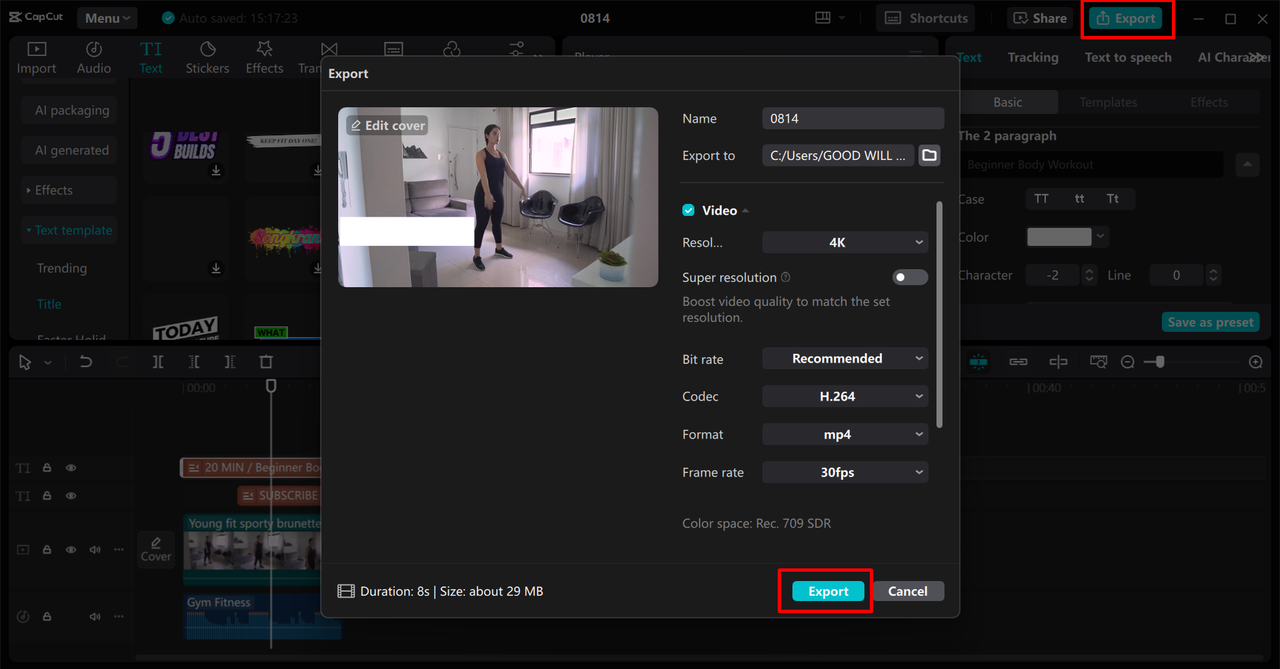 Exporting video from the CapCut desktop video editor