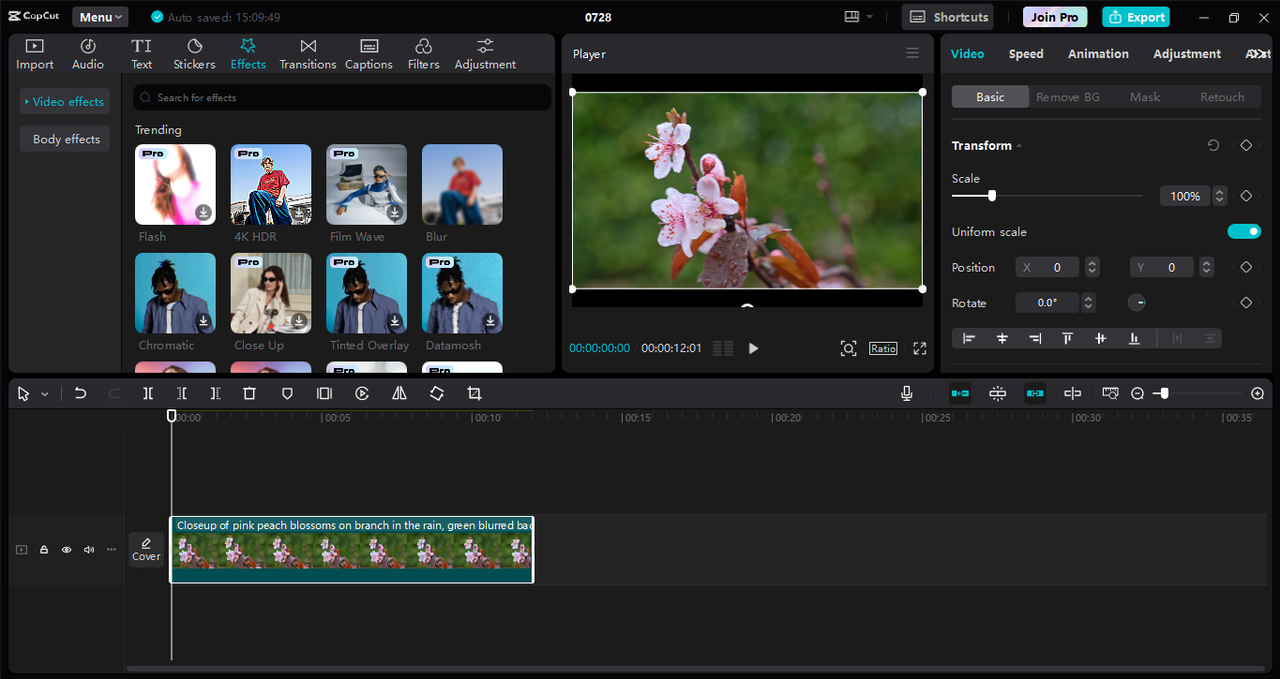 Interface of the CapCut desktop video editor - the perfect tool to get blur templates