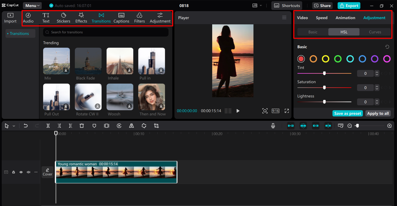 Customizing CapCut blur templates using various tools in the CapCut desktop video editor