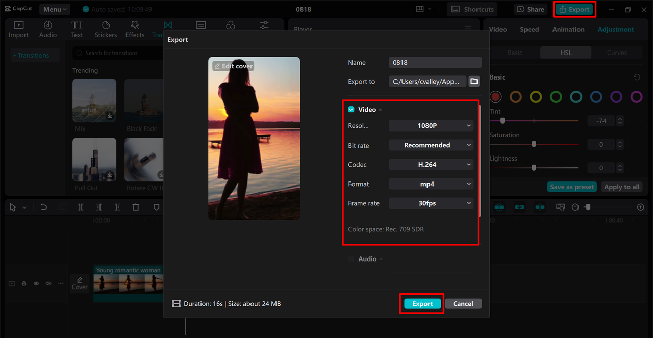 Exporting blur templates after editing in the CapCut desktop video editor