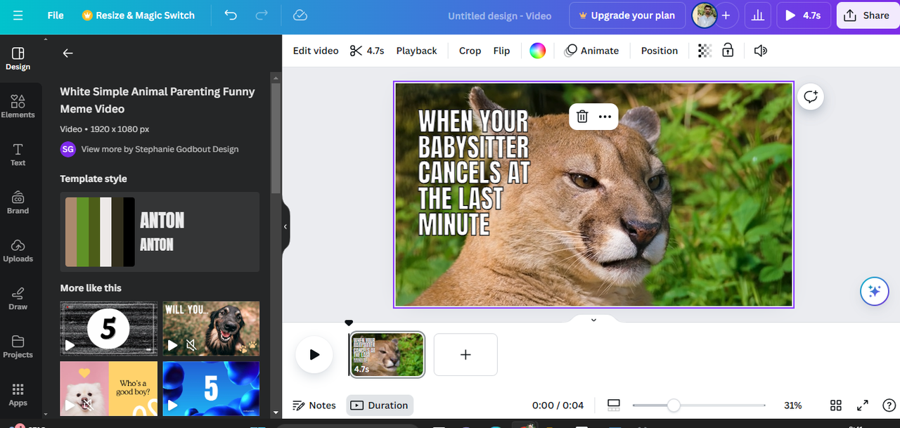 Interface of Canva - a perfect tool to create your own meme for free