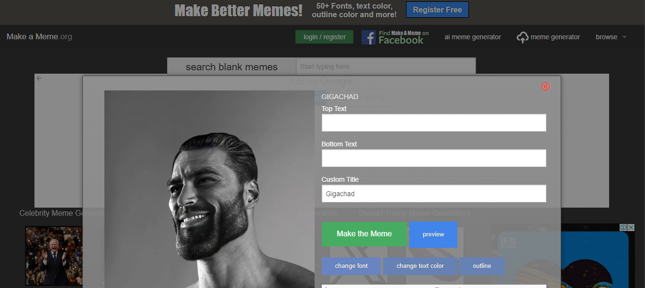 Interface of Makeameme.org - an easy-to-use free meme maker