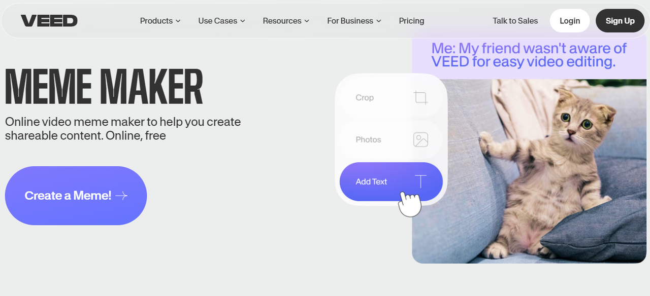 Interface of VEED.io - the best free meme creator